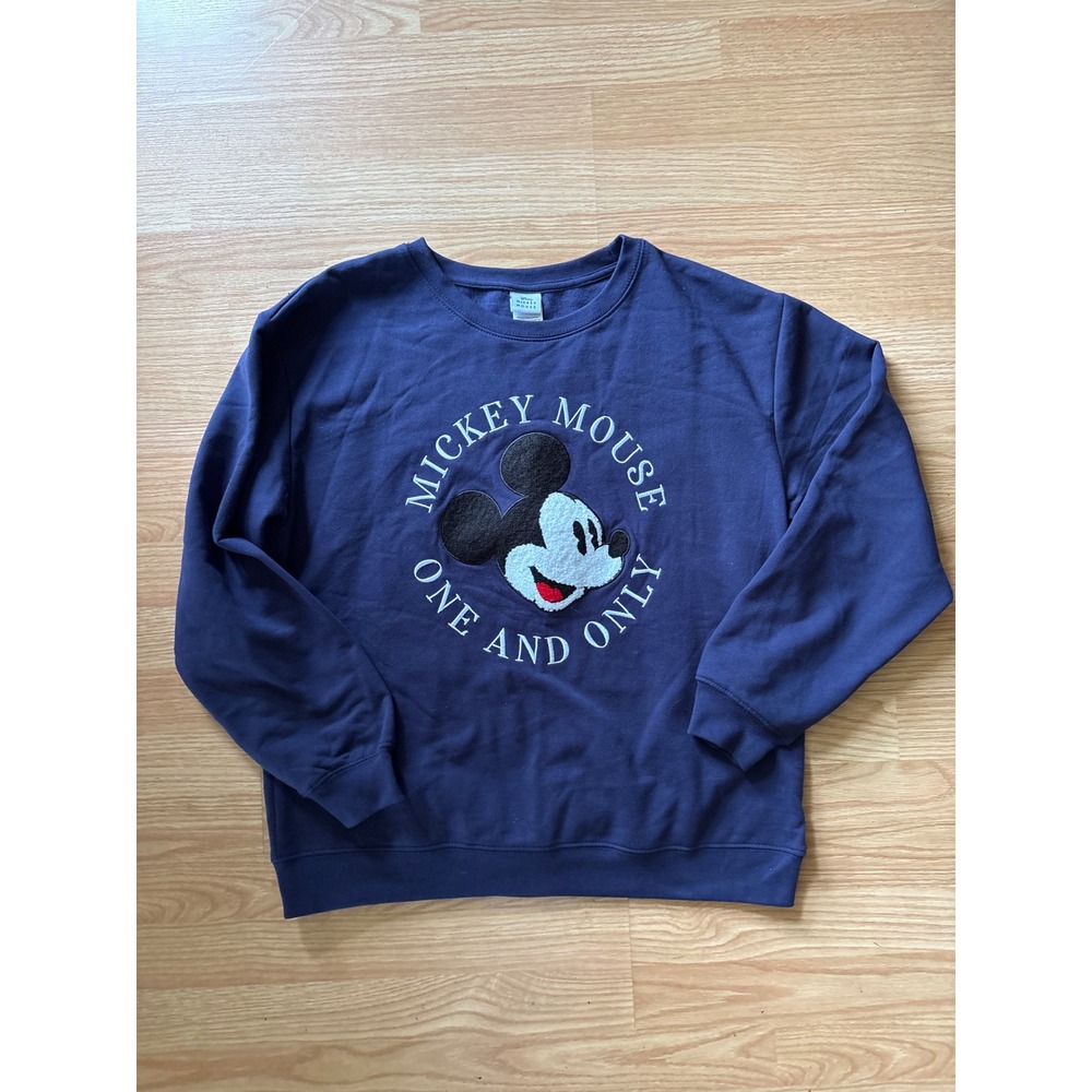 Disney Mickey Mouse Chenille Patch Sweatshirt Womens XL Navy Blue Retro